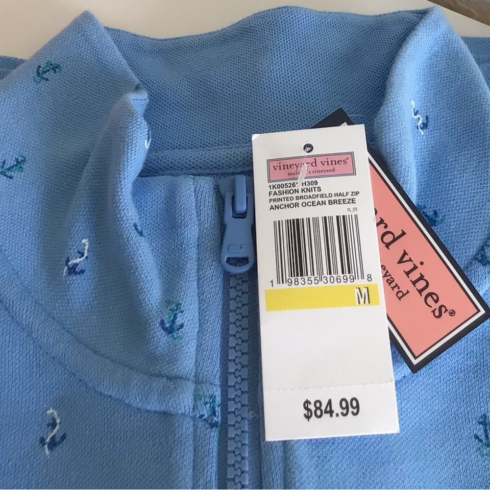 Vineyard Vines Men’s Half Zip Pullover-Printed Anchors-Whale Logo-NWT-Ocean Blue - Picture 3 of 7